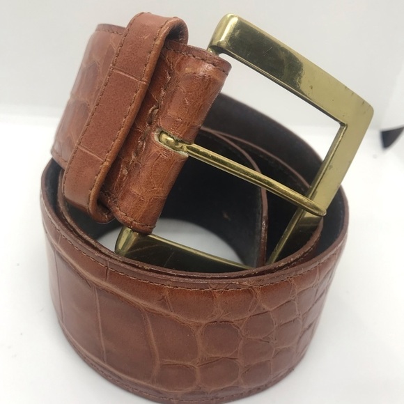 Unbranded Imported alligator grain Steerhide leather solid brass buckle Sz M (E) - Picture 1 of 5